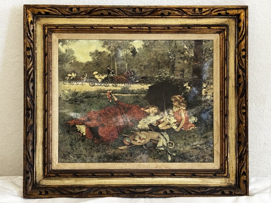 Vintage Pastoral Scene in Decorative Frame