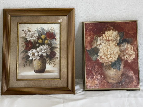 Set of Floral Still Life Paintings in Gold Frames