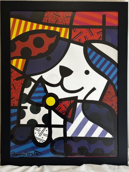 Romero Britto Framed Puppy Portrait