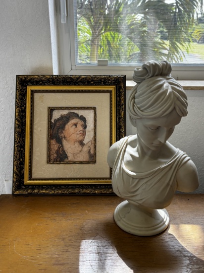 Marble Bust and Renaissance Style Print Set