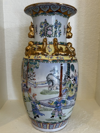 Chinese Porcelain Vase with Gilded Dragon Handles