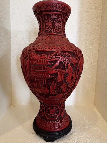 Hand-Carved Red Cinnabar Vase