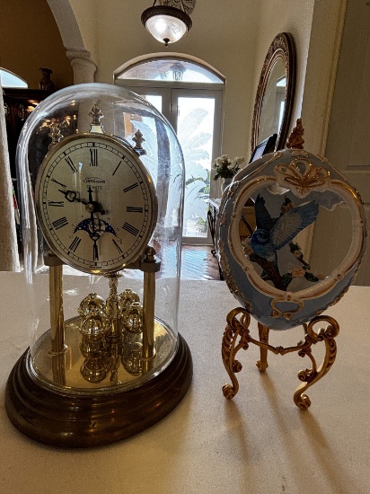 Brass Dome Anniversary Clock & Porcelain Egg