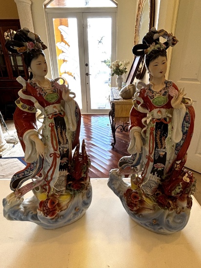 Large Hand-Painted Chinese Goddess Figurines