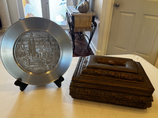 Malaysia Etched Plate & Ornate Wooden Box