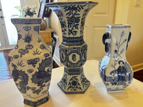 Oriental Blue and White Porcelain Vases