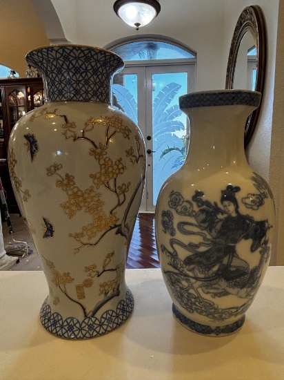 Blue & White Porcelain Vases w. Intricate Designs