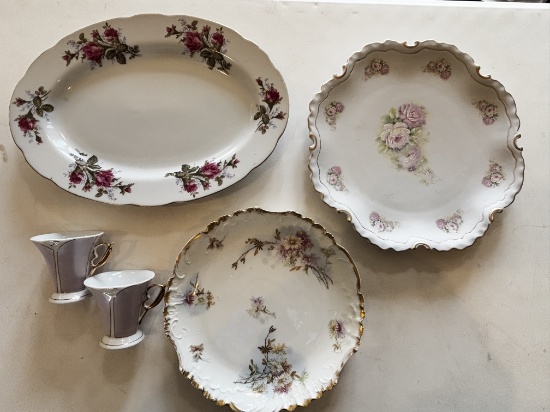 Vintage Porcelain Platter and Floral Bowls Set