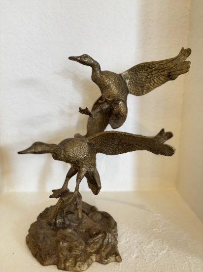 Antique Bronze Sculpture of Flying Ducks