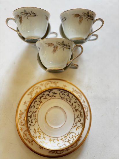 Elegant Gilded China Teacups and Saucers