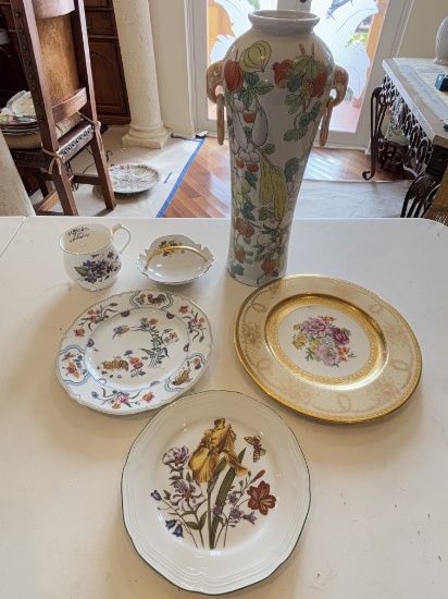 Assorted Porcelain Plates and Decorative Vase Set