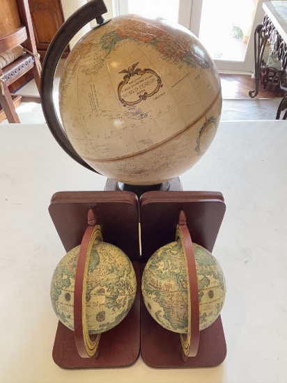 Vintage Globe Bookends & Desktop Globe Set