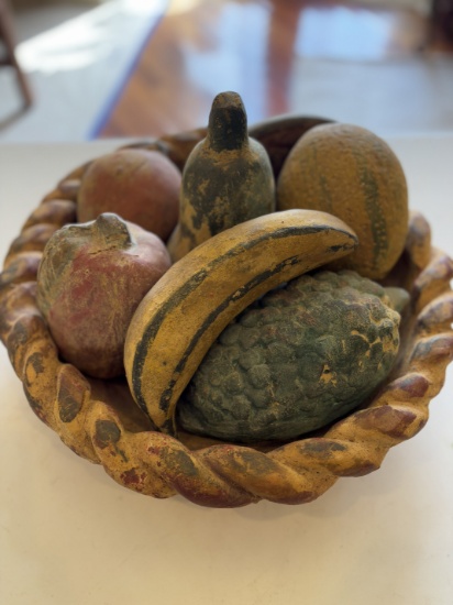 Rustic Faux Fruit Bowl with Hand-Painted Details