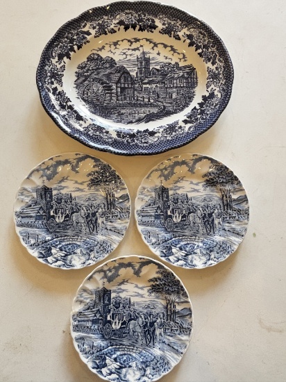 Blue Willow Scenic Plates & Serving Dish Set