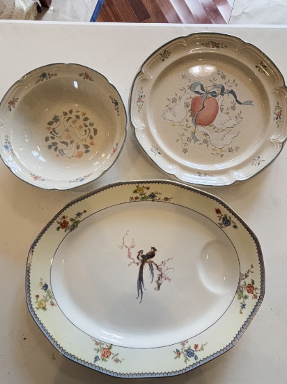 Decorative Bowls & Bird Motif Serving Platter