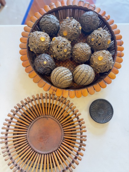 Rustic Decorative Bowls and Gold Ornament Balls