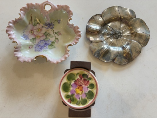 Delicate Floral and Silver Dish Trio