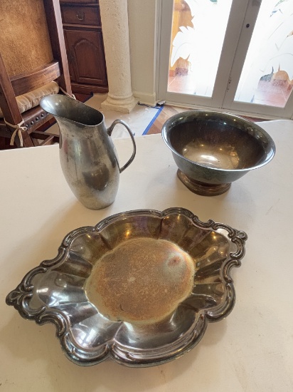 Vintage Silver Pitcher, Bowl, & Tray Set