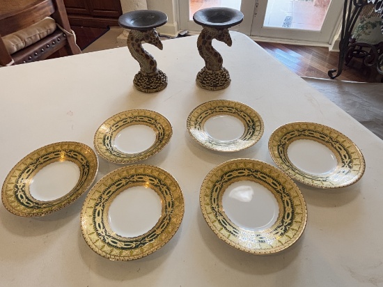 Ornate Gold-Trimmed Plates & DÃ©cor Candlesticks
