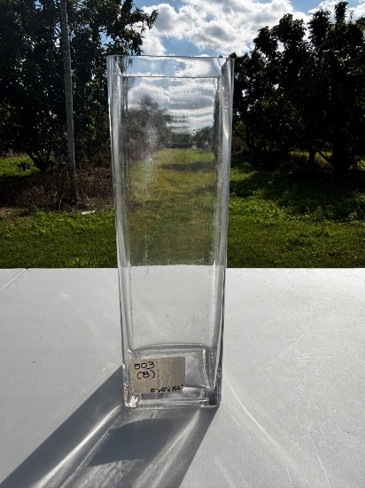 Clear Glass Square Vase 15.5" Tall Modern Decor