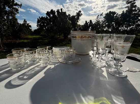 Vintage Glassware & English Ceramic Ice Bucket Set