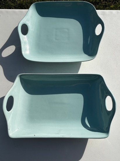 Vintage Aqua Ceramic Serving Trays
