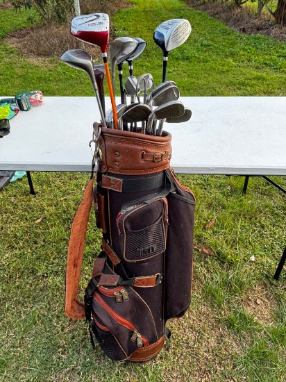 Leather Golf Bag with Clubs