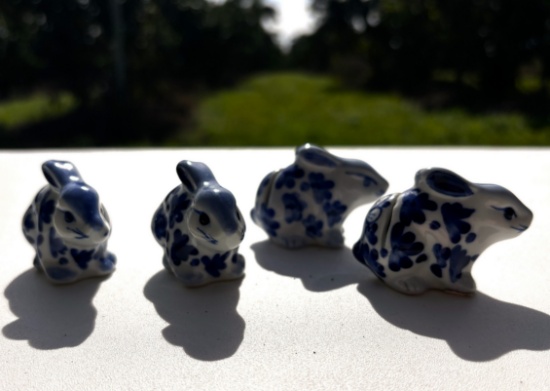 Blue & White Porcelain Rabbit Place Card Holders