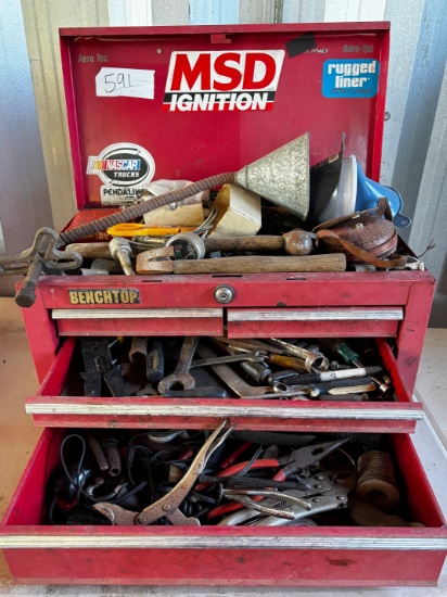 Red Benchtop Tool Chest with Assorted Tools