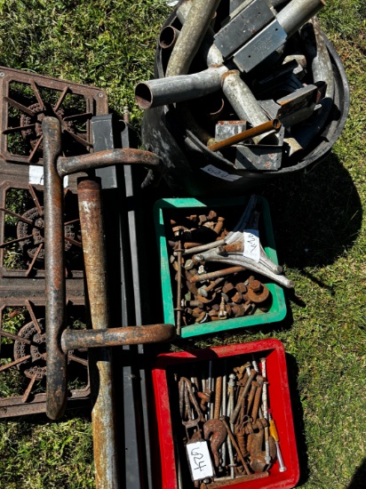 Assorted Metal Brackets, Pipes, and Hardware