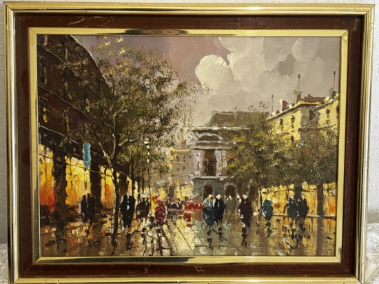 Urban Night Scene Oil Painting