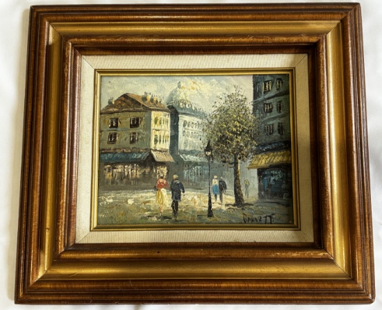 Small Vintage Street Scene Oil Painting - Signed