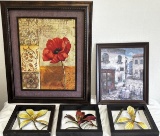 Framed Floral Art & Italian Scene - 5 pcs
