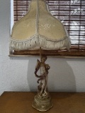 Antique Cherub Lamp with Fringe Shade