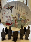 Chinese Painted Plate w. Mini Terra Cotta Figures