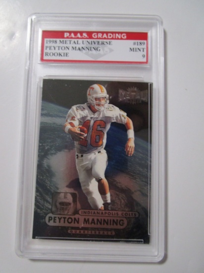 Peyton Manning Colts 1998 Metal Universe ROOKIE #189 graded PAAS Mint 9