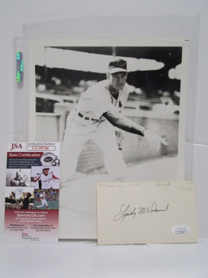 Lindy McDaniel of the St Louis Cardinals signed autographed index card w/8x10 photo JSA COA 786