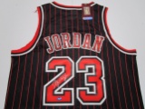 Michael Jordan of the Chicago Bulls signed autographed black pinstripe basketball jersey TAA COA 200