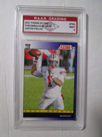 Justin Fields Buckeyes 2021 Panini Score Throwback ROOKIE #TB2 graded PAAS Mint 9