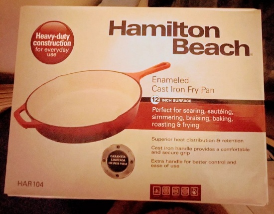 Hamilton Beach 12" Enameled Cast Iron Fry Pan Red - New, in Box