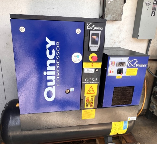 Quincy  5 H.P. Compressor (QGS-5)  # E238696, Digital Read (3) Phase w/Built In Dryer 1 Phase