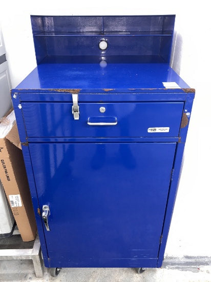 Blue Warehouseman's Desk, 24" X 24" X 50, with Lockable Drawers, on Casters