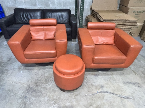 Very Fine Leather Club Chairs , Belonged To Owner