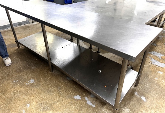 S/S Table, 8' X  30 " with Lower Shelf and S/S Legs