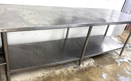 8' x 30" all stainless steel worktable with stainless steel legs and under shelf