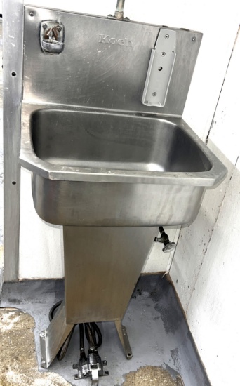 Koch stainless steel wall mount hands-free sink with foot pedal controls