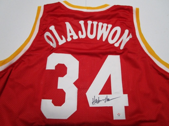 Hakeem Olajuwon of the Houston Rockets signed autographed basketball jersey PAAS COA 038