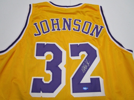 Magic Johnson of the LA Lakers signed autographed basketball jersey TAA COA 682
