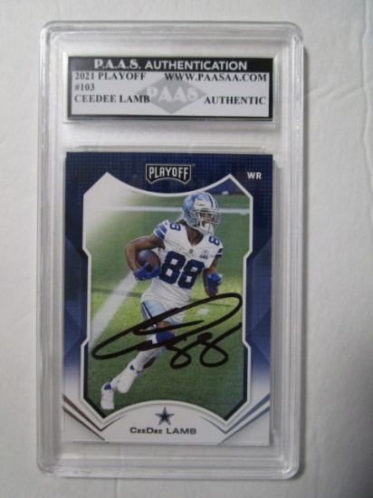 CeeDee Lamb of the Dallas Cowboys signed auto slabbed sports / collectors card PAAS Holo 046