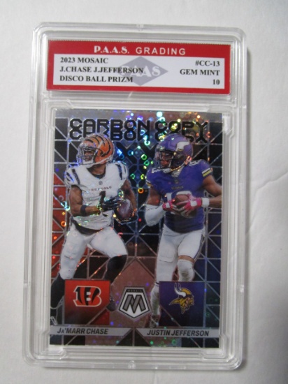 Ja'Marr Chase Justin Jefferson 2023 Mosaic Disco Ball Prizm #CC-13 graded PAAS Gem Mint 10